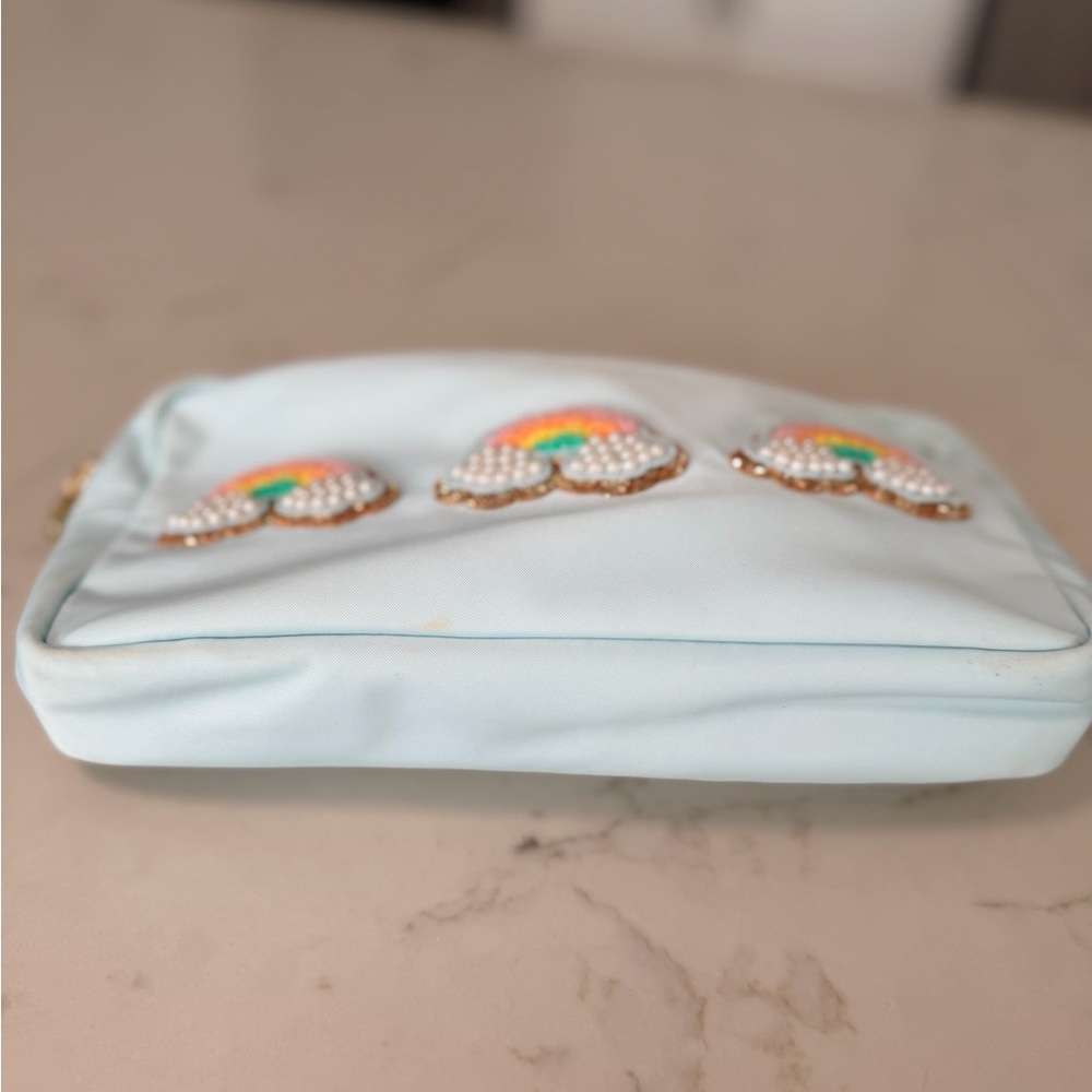 Stoney Clover Lane Light Blue Small Pouch with Rainbow & Pearl Patches - Picture 2 of 4